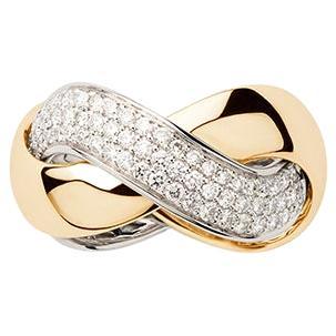 18 Carat Gold Ring, Yellow and White Gold, Diamonds, Tresse Collection For Sale