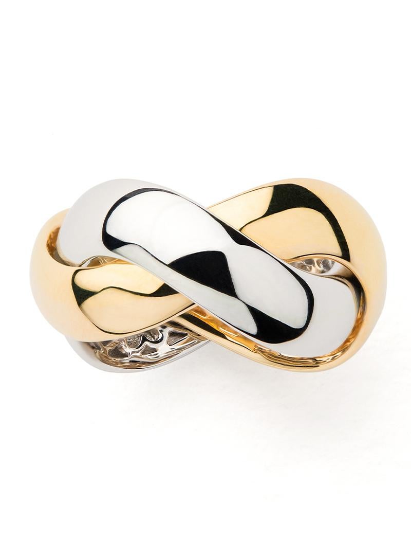 Modern 18 Carat Gold Ring, Yellow and White Gold, Tresse Collection For Sale