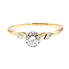 18 Carat Gold Round Brilliant Cut Diamond Vintage Engagement Ring, Circa 1950s
