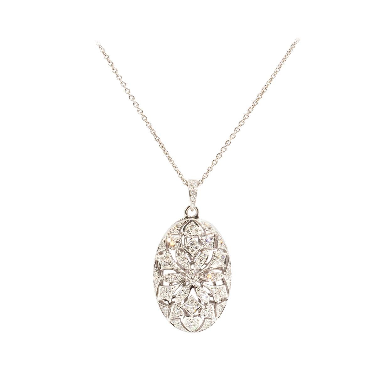 18 Carat Gold Round Brilliant Cut Diamond Vintage Locket Pendant with Gold Chain