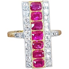 18 Carat Gold Ruby Diamond Art Deco Plaque Engagement Ring