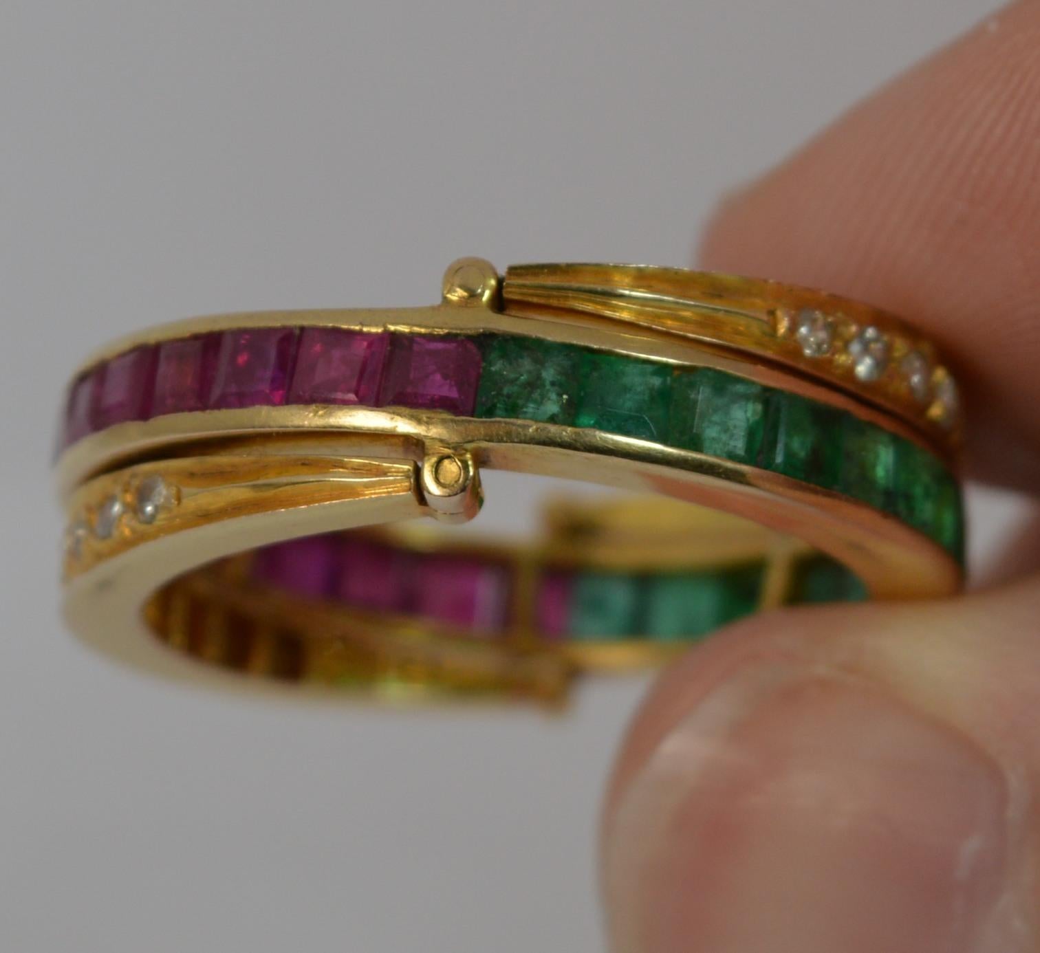 18 Carat Gold Ruby Emerald and Diamond Full Eternity Day Night Ring 4