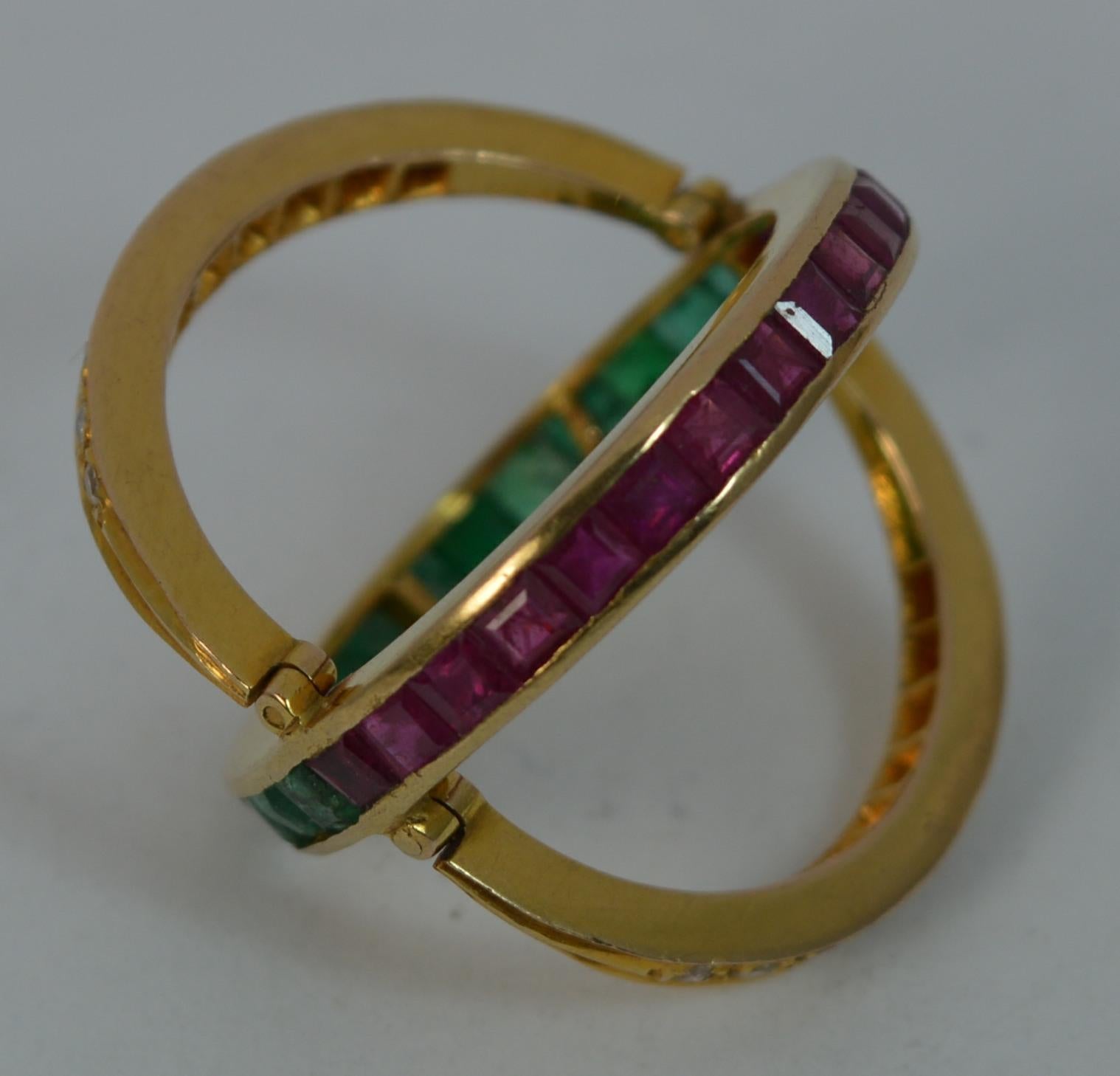 Victorian 18 Carat Gold Ruby Emerald and Diamond Full Eternity Day Night Ring