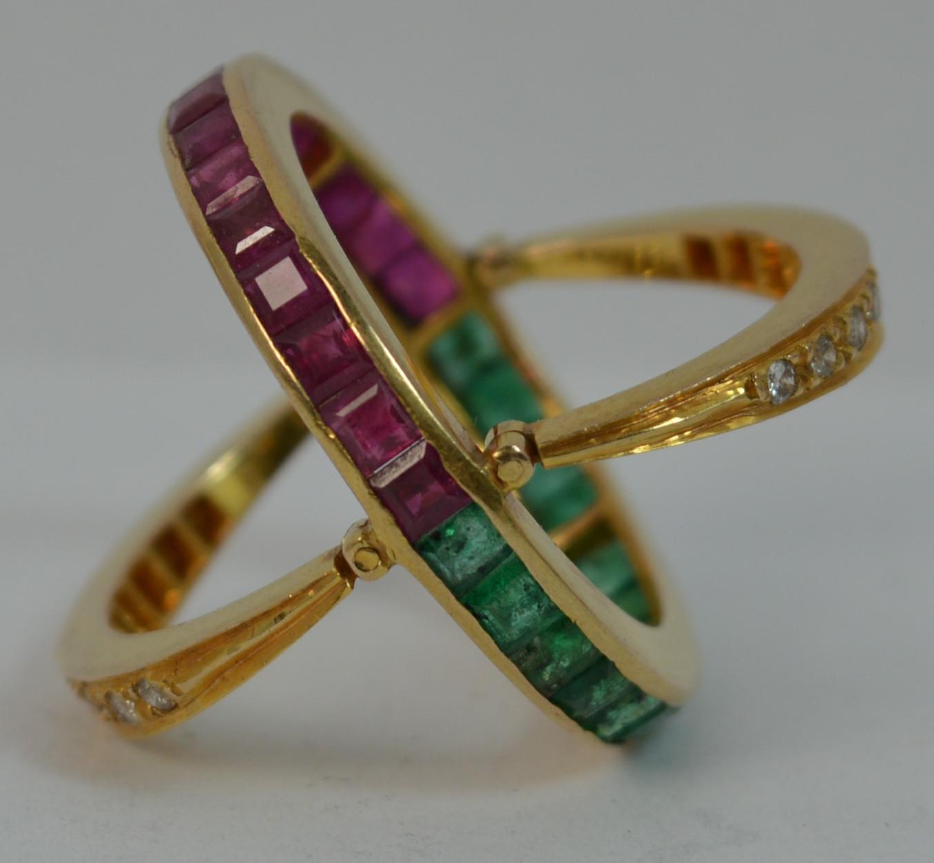 Women's 18 Carat Gold Ruby Emerald and Diamond Full Eternity Day Night Ring