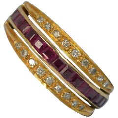 Vintage 18 Carat Gold Ruby Emerald and Diamond Full Eternity Day Night Ring