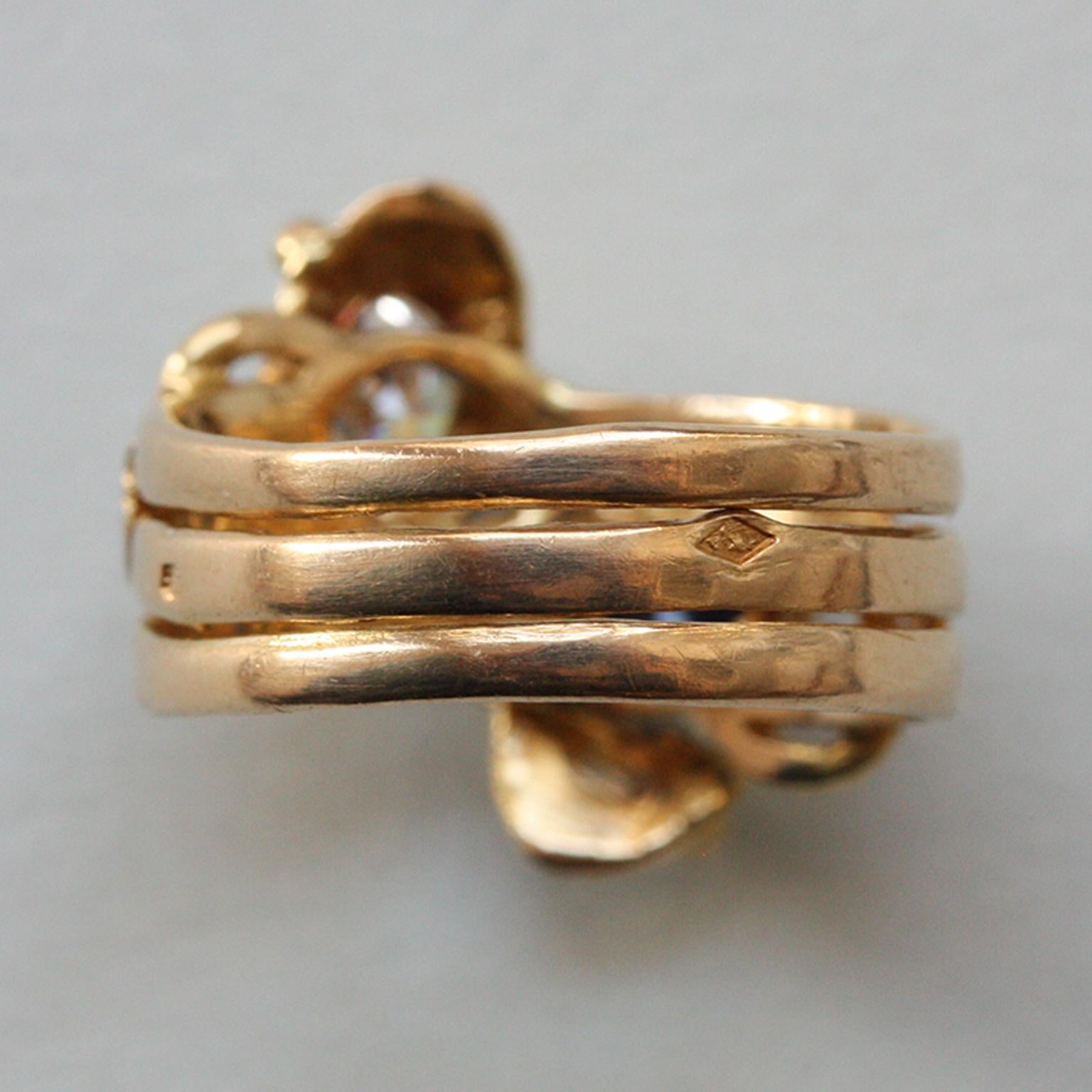 18 Carat Gold Sapphire and Diamond Double Snake Ring In Good Condition In Amsterdam, NL