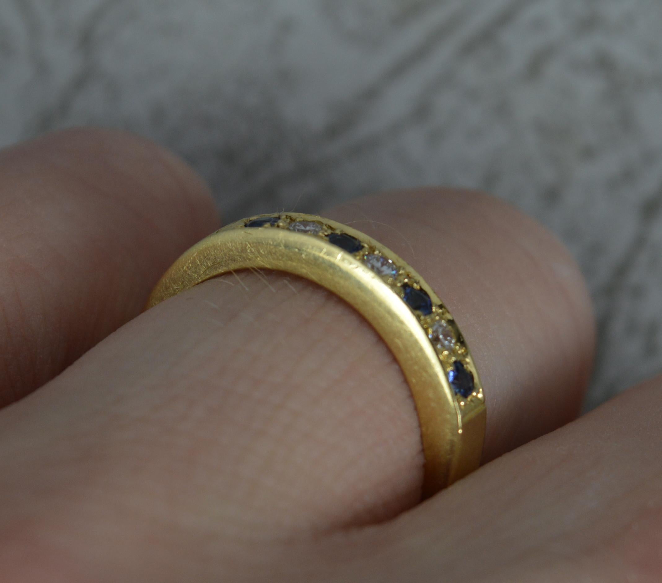 Round Cut 18 Carat Gold Sapphire and Diamond Half Eternity Stack Ring