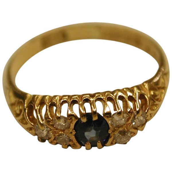 18 Carat Gold Sapphire and Diamond Ring, Dated 1905