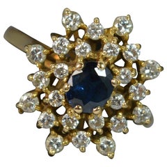 18 Carat Gold Sapphire and Diamond Snowflake Cluster Ring
