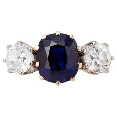 Retro 18 Carat Gold Sapphire and Diamond Three Stone Ring