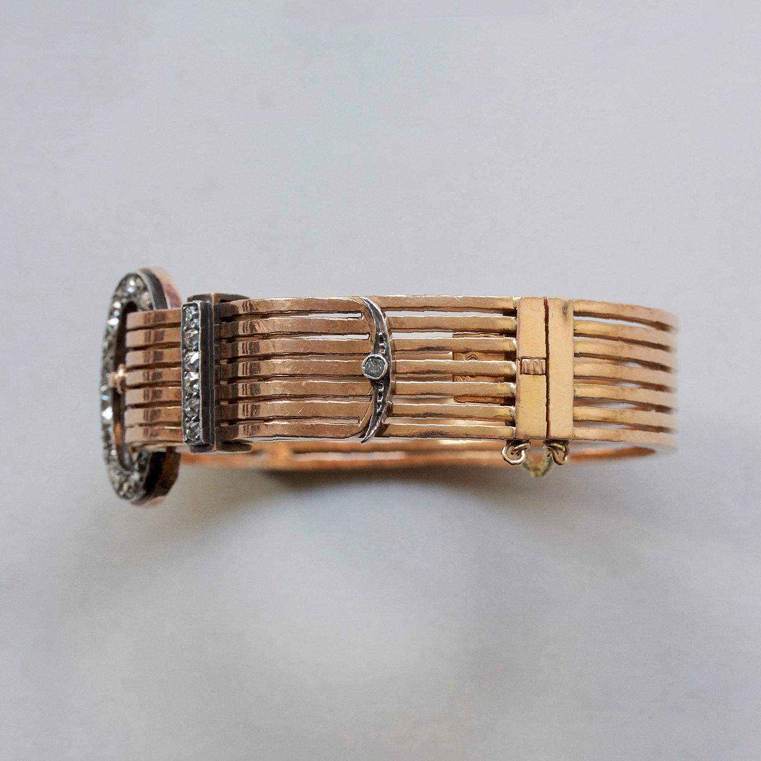 18 Carat Gold, Silver and Diamond Buckle Bracelet In Good Condition In Amsterdam, NL