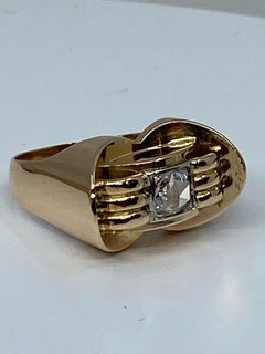 Bague modèle tank en or 18 carats sertie d'un diamant taillé en rose
