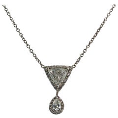 18 Carat Gold Trillion Cut Diamond Drop Pendant Necklace