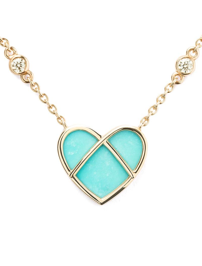 Modern 18 Carat Gold Turquoise Necklace, Yellow Gold, L'Attrape Coeur Collection For Sale