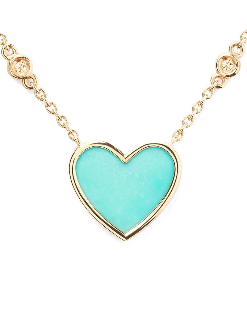 Brilliant Cut 18 Carat Gold Turquoise Necklace, Yellow Gold, L'Attrape Coeur Collection For Sale