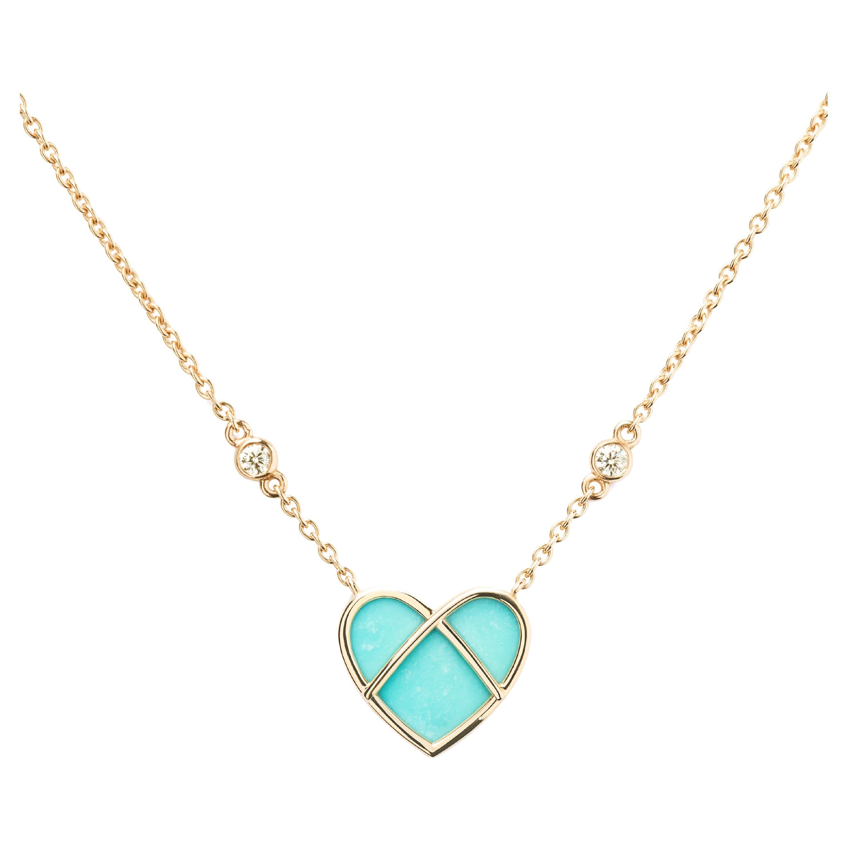 18 Carat Gold Turquoise Necklace, Yellow Gold, L'Attrape Coeur Collection For Sale