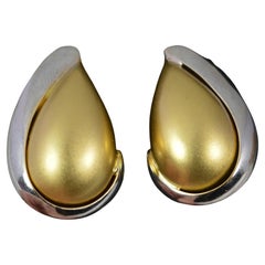 18 Carat Gold Two Tone Tone Finish Omega Back Earrings