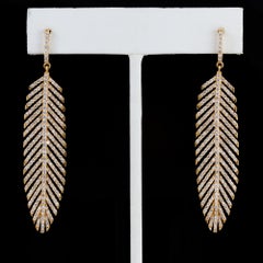 18 Carat Handcrafted Feather Earrings with 3 Carat of Diamonds