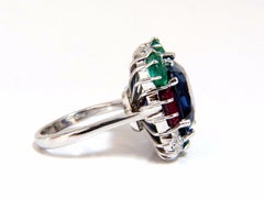 18ct Comp Zafiro Esmeralda Natural Rubí Diamantes Anillo 18 Quilates