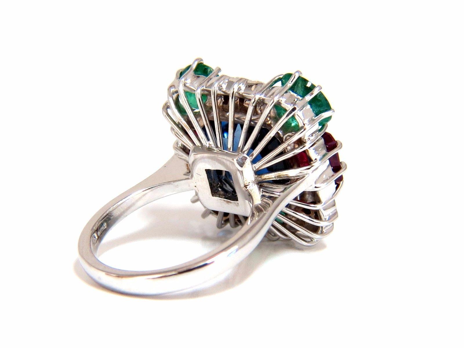 Women's or Men's 18 Carat Lab Sapphire Natural Emerald Ruby Diamonds Ring 18 Karat