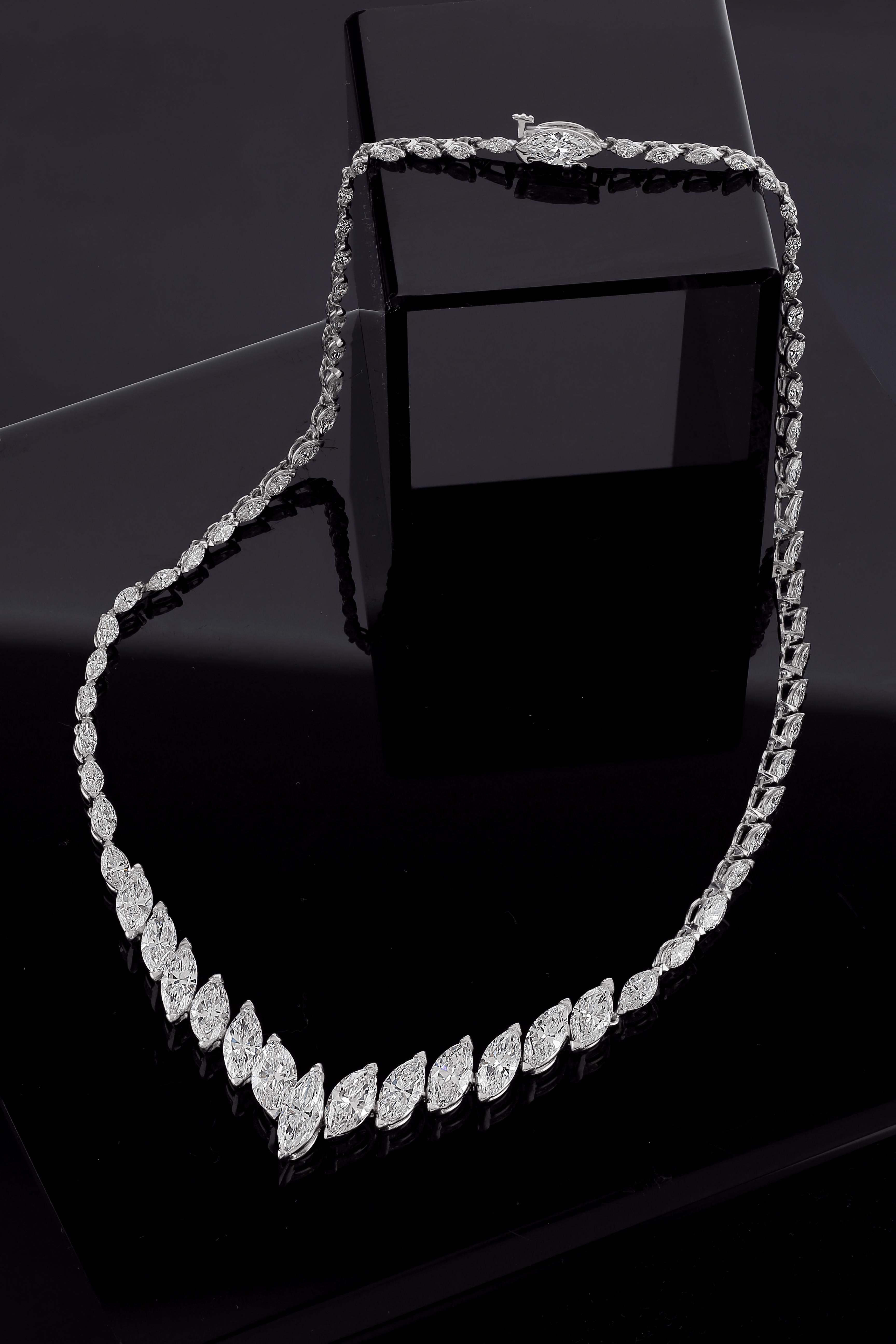 Collier Riviera en platine et diamant taille marquise brillant de 18 carats Neuf - En vente à New York, NY