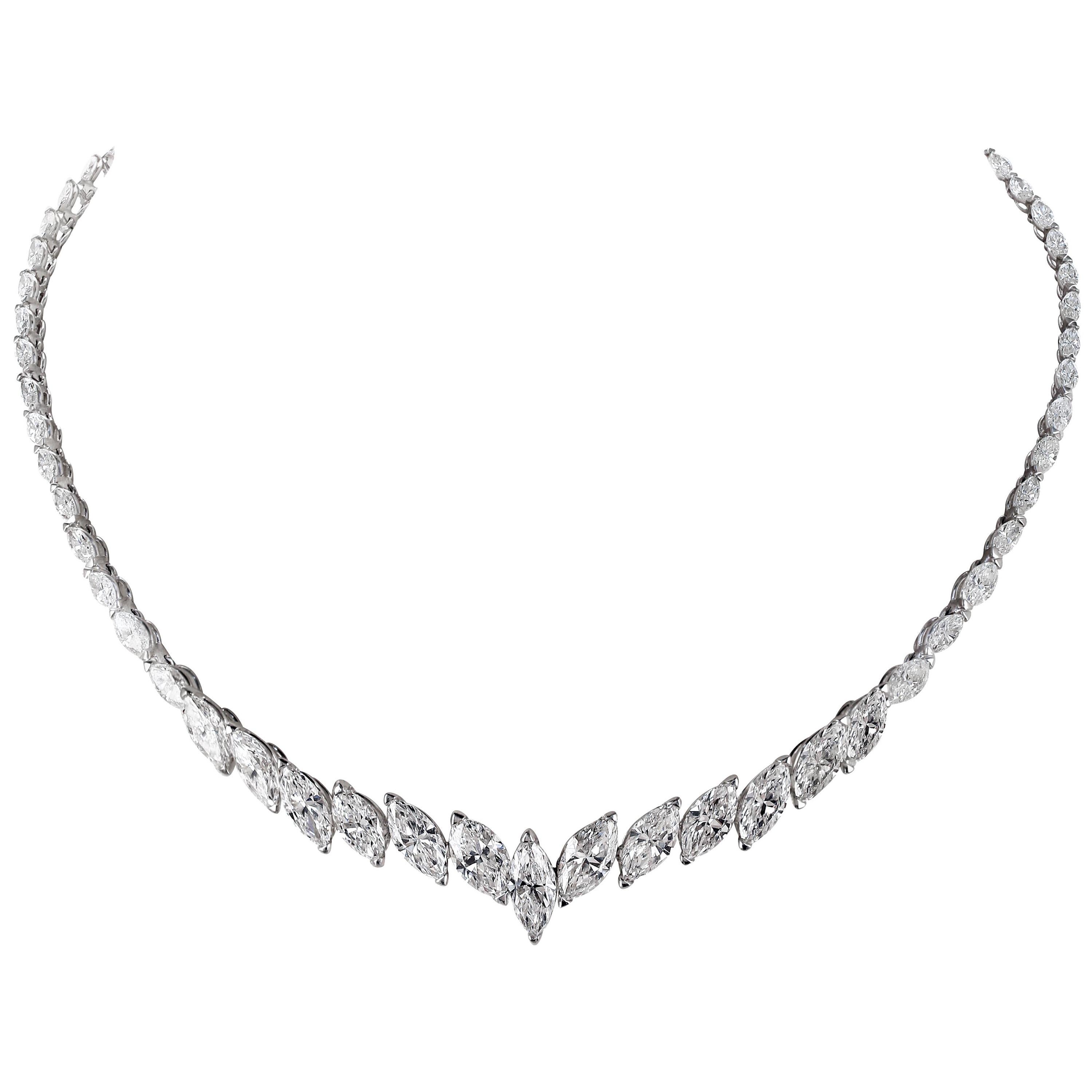 Collier Riviera en platine et diamant taille marquise brillant de 18 carats en vente