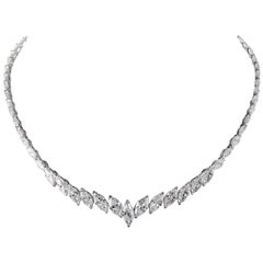 18 Carat Marquise Brilliant Cut Diamond and Platinum Riviera Necklace