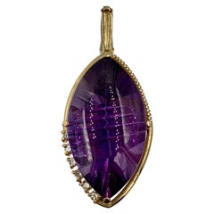 18 Carat MidCentury Siberian Amethyst Diamond Pendant Charm 14 Karat Gold