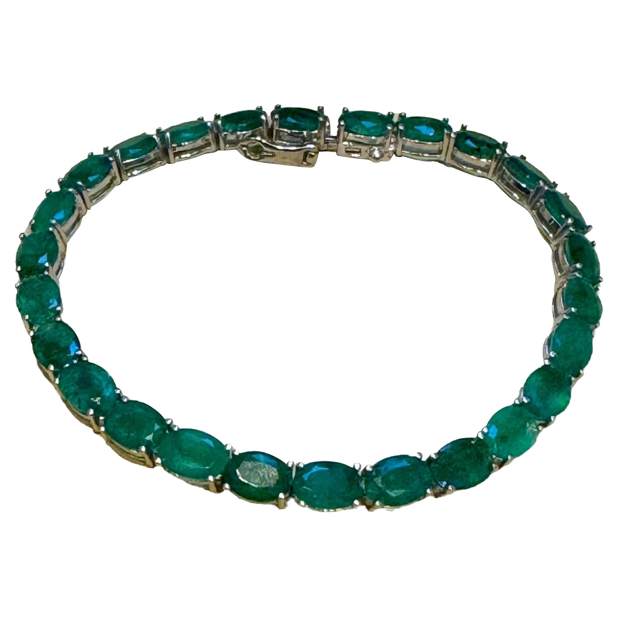 18 Karat natürlicher Smaragd Cocktail-Tennisarmband 14 Karat Weißgold 7"