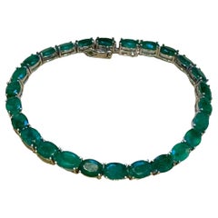 18 Karat natürlicher Smaragd Cocktail-Tennisarmband 14 Karat Weißgold 7"