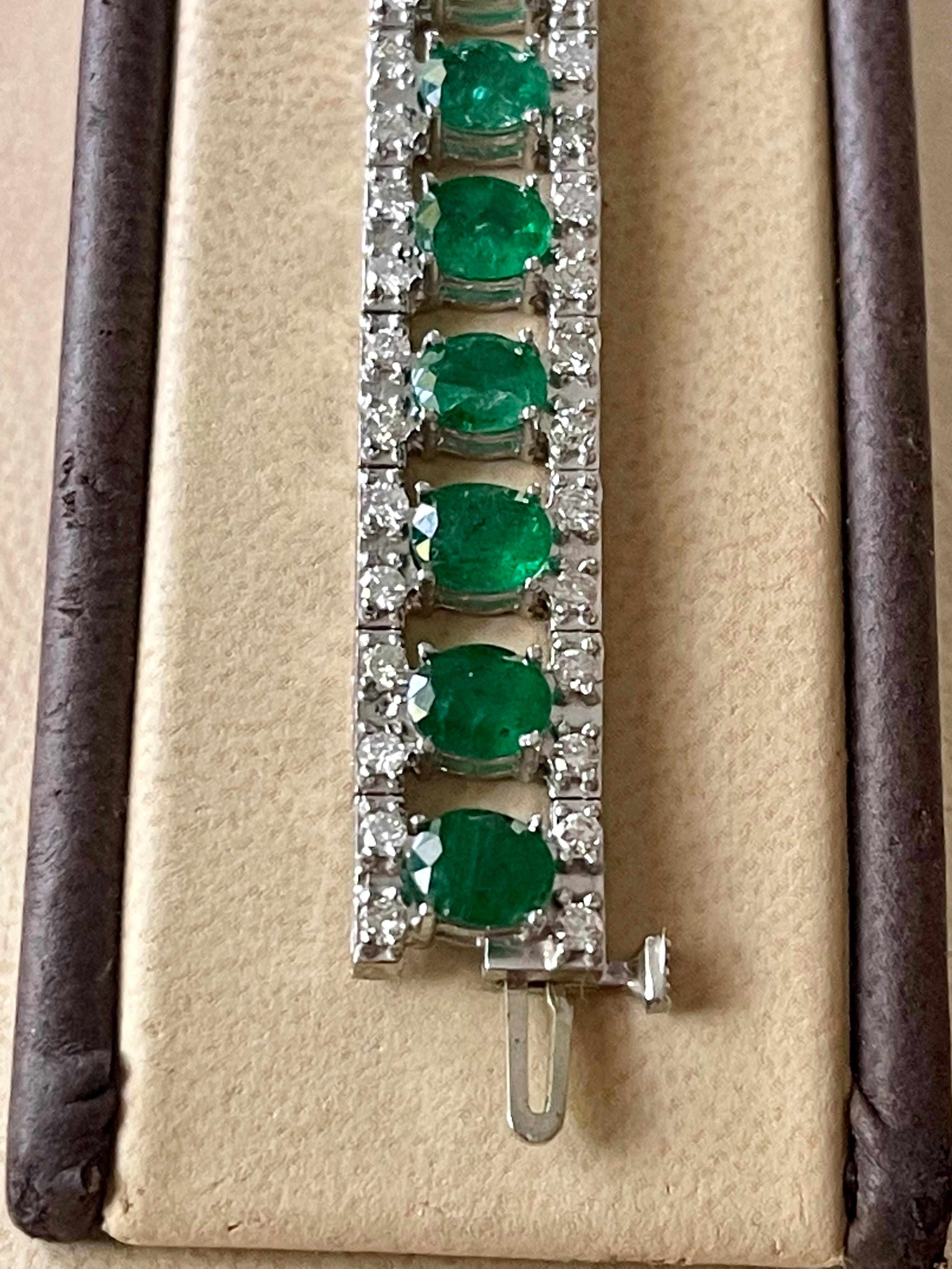 18 Carat Natural Emerald & Diamond Cocktail Tennis Bracelet 14 Karat White Gold 5