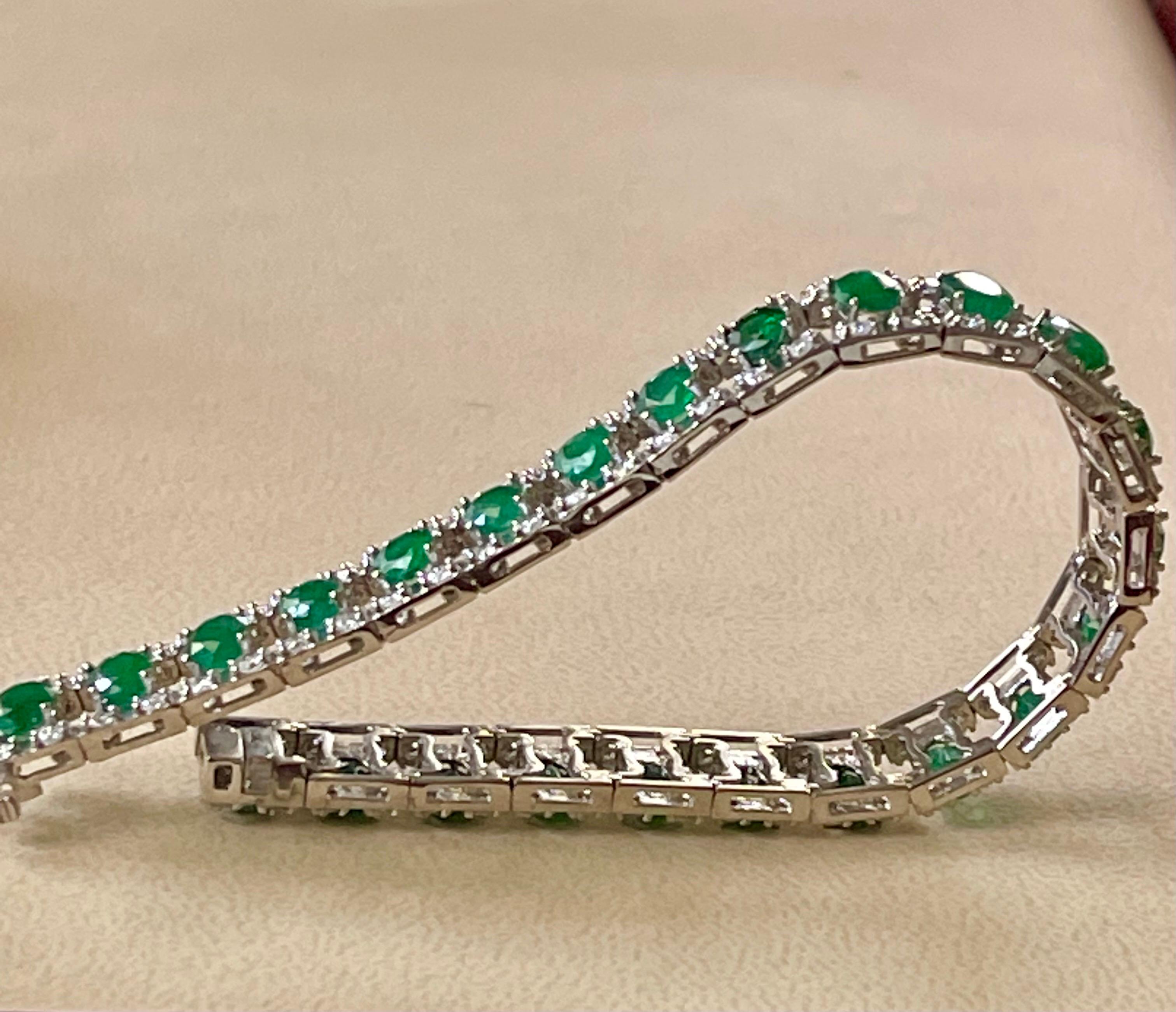 18 Carat Natural Emerald & Diamond Cocktail Tennis Bracelet 14 Karat White Gold 6