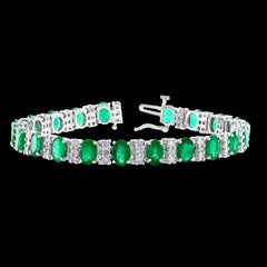 18 carat Natural Emerald & Diamond Cocktail Tennis Bracelet 14 Karat White Gold