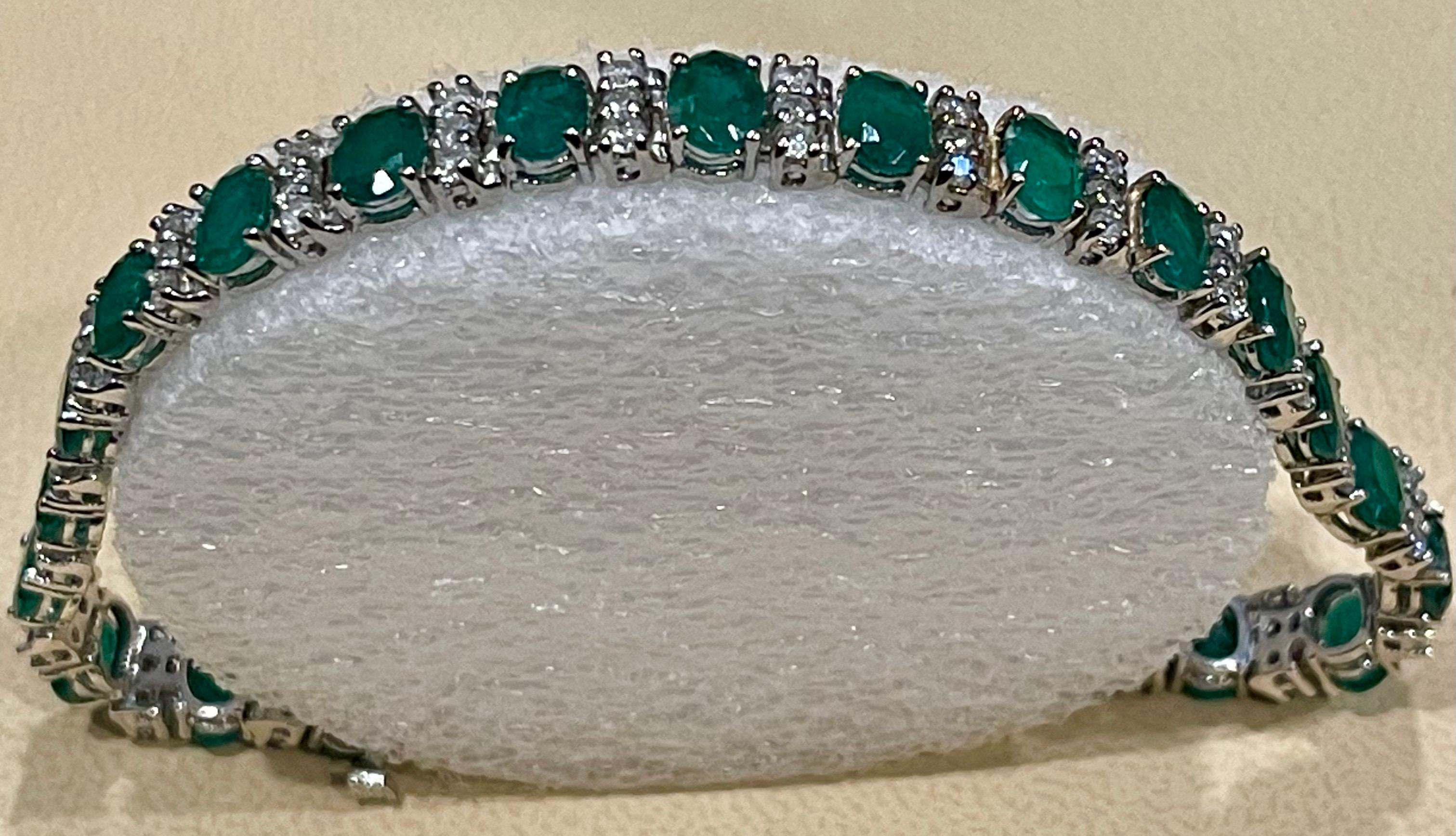 Oval Cut 18 carat Natural Emerald & Diamond Cocktail Tennis Bracelet 14 Karat White Gold For Sale