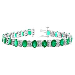 18 carat Natural Emerald & Diamond Cocktail Tennis Bracelet 14 Karat White Gold