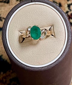 1.8 Carat Natural Oval Emerald and Diamond Ring 14 Karat Yellow Gold