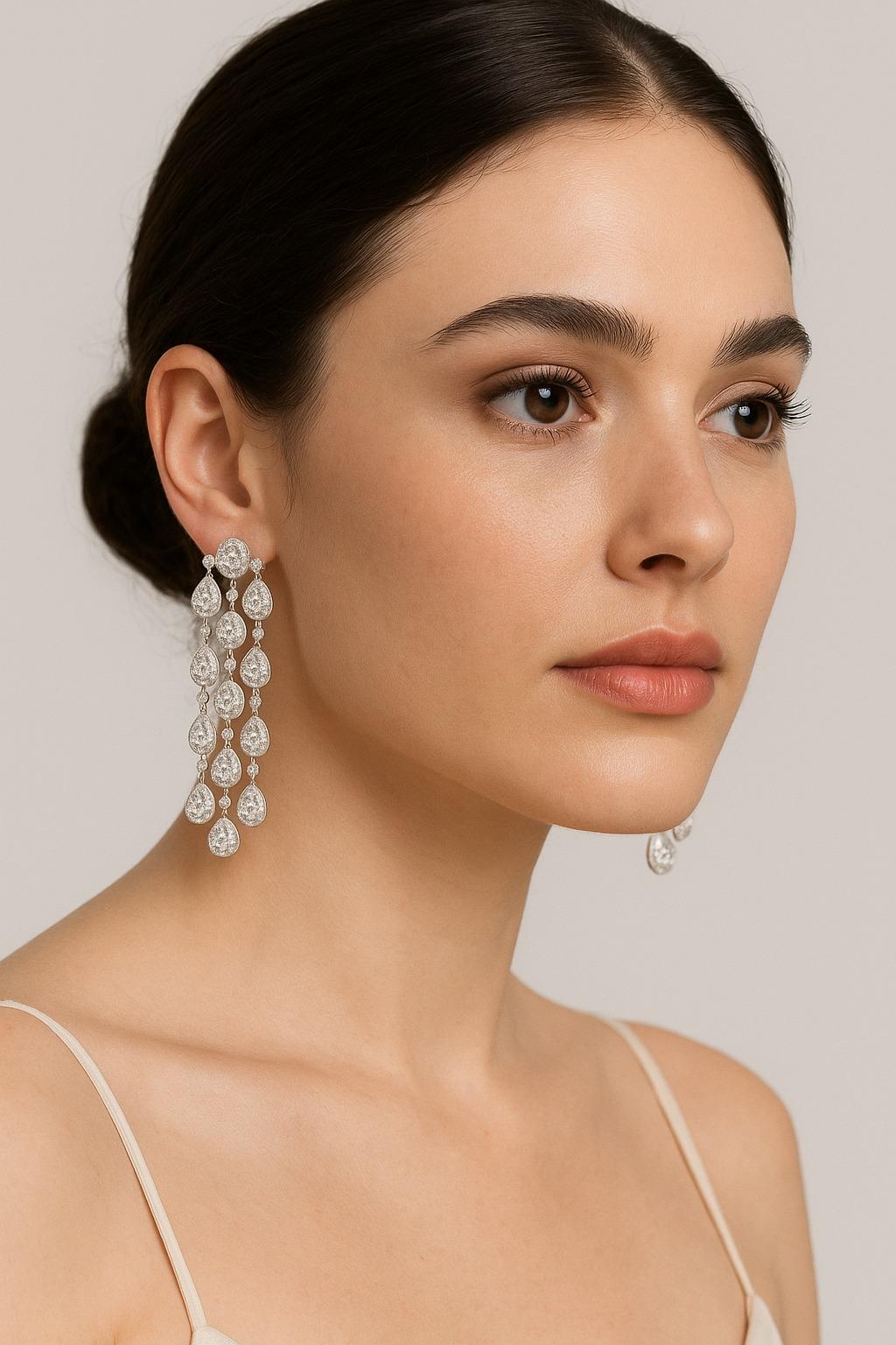 Orecchini Chandelier con pera naturale e diamanti ovali da 18 carati in vendita 1