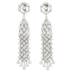 18 Carat Natural Pear & Oval Diamond Cluster Chandelier Earrings