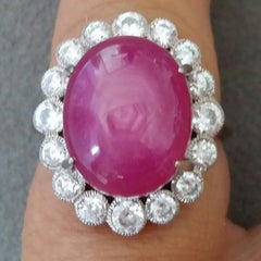 18 Carat Natural Ruby Oval Cabochon Gold Full Cut Diamonds Cocktail Ring