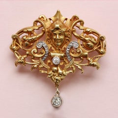 18 Carat Neo Renaissance Brooch with Diamonds