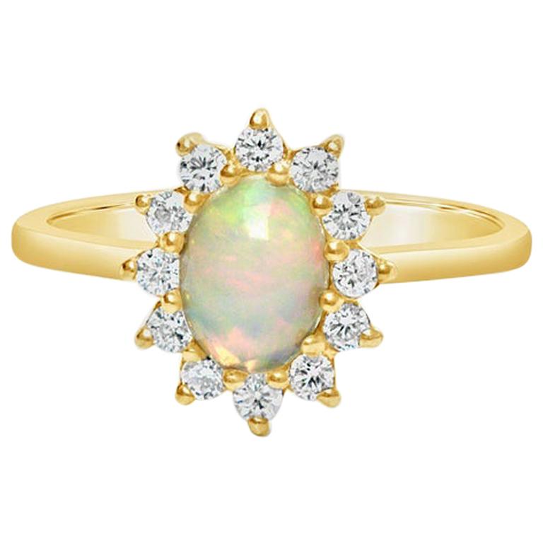 18 Carat Opal Engagement Ring with High Quality Diamonds For Sale