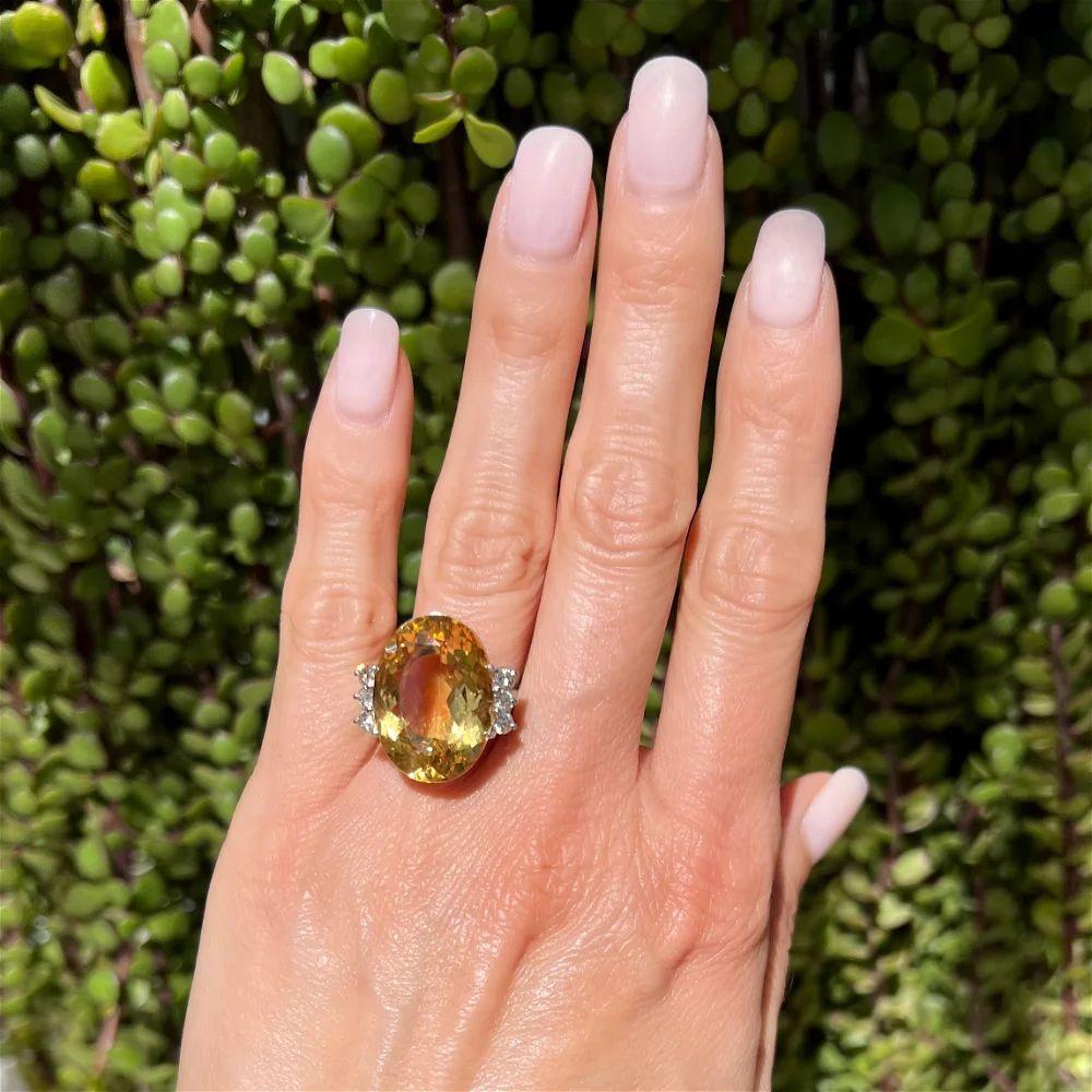 Modern 18 Carat Oval Citrine and Diamond Gold Vintage Cocktail Ring Estate Fine Jewelry For Sale