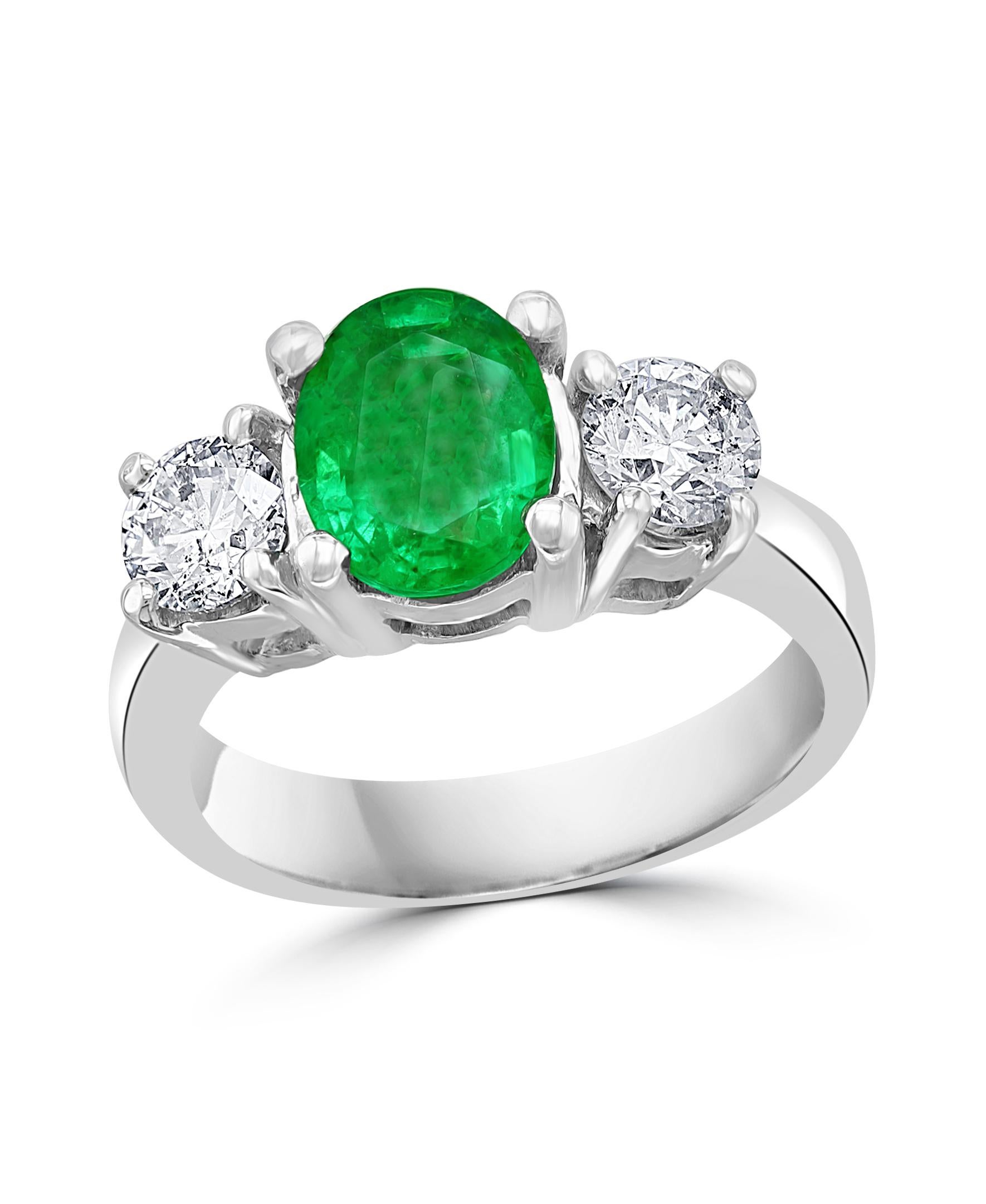 1.8 Carat Oval Cut Emerald & 0.90 Ct Diamond Ring in Platinum 5