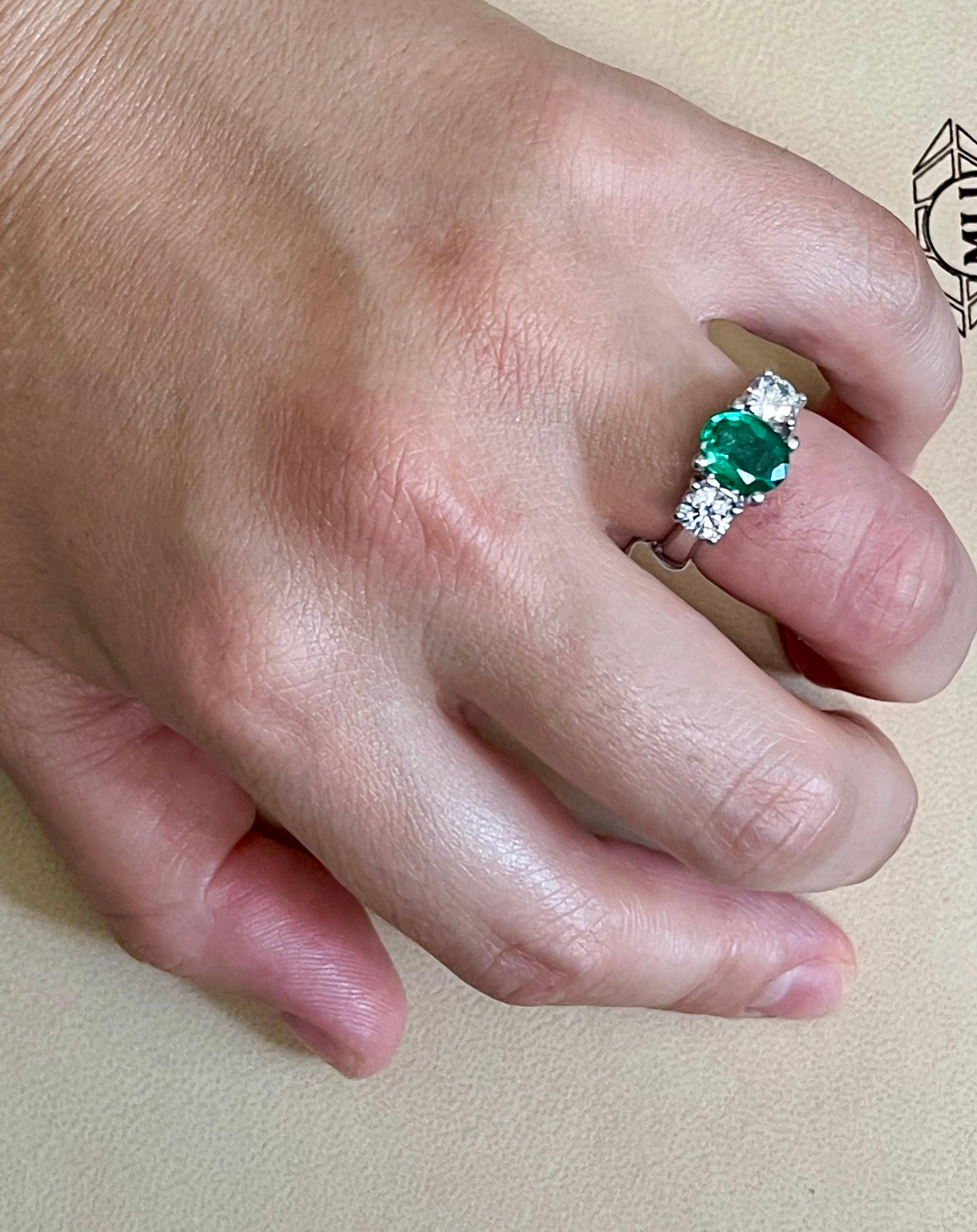 1.8 Carat Oval Cut Emerald & 0.90 Ct Diamond Ring in Platinum 6