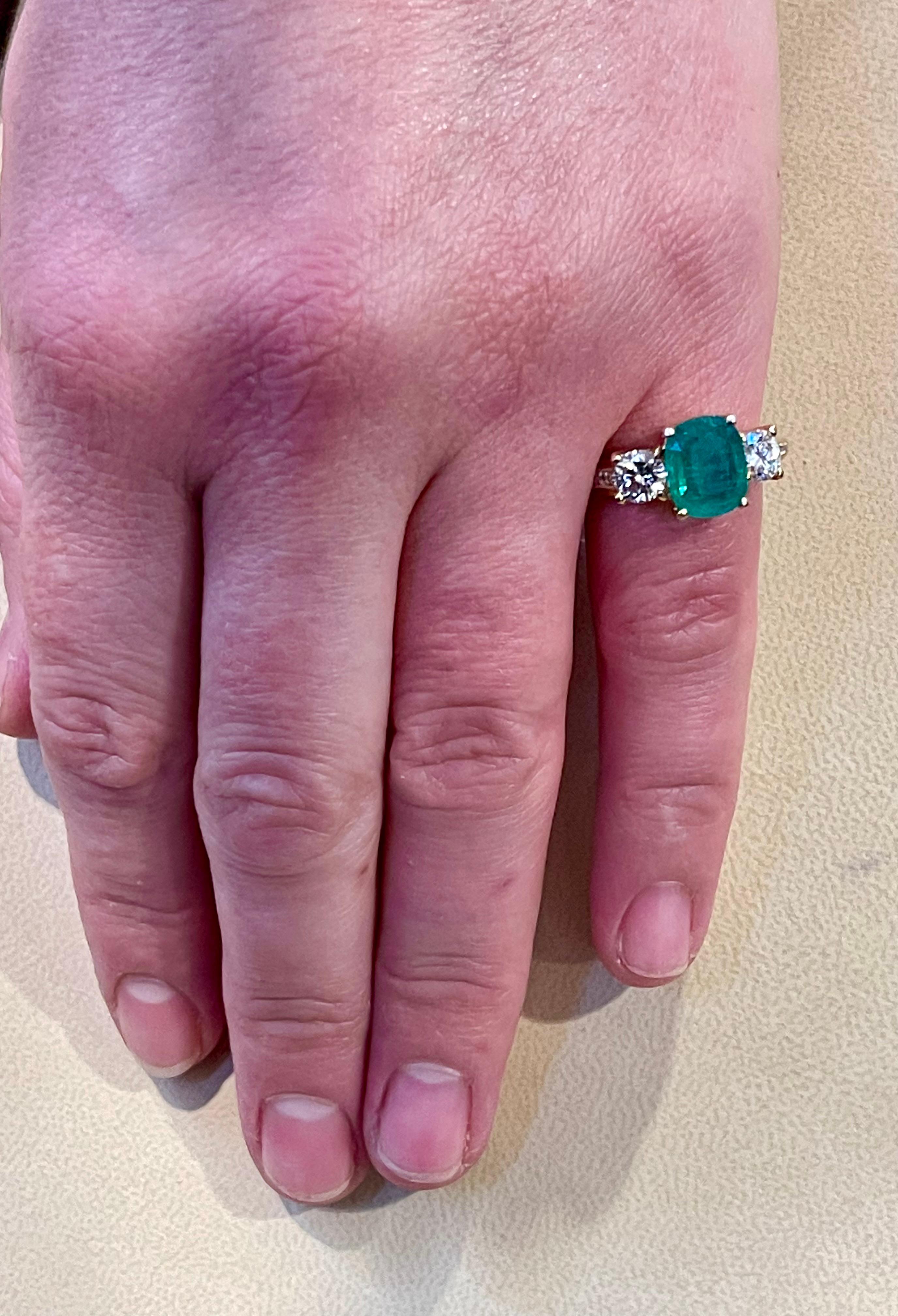 Cushion Cut 1.8 Carat Oval Cut Emerald & 0.90 Ct Diamond Ring in Platinum