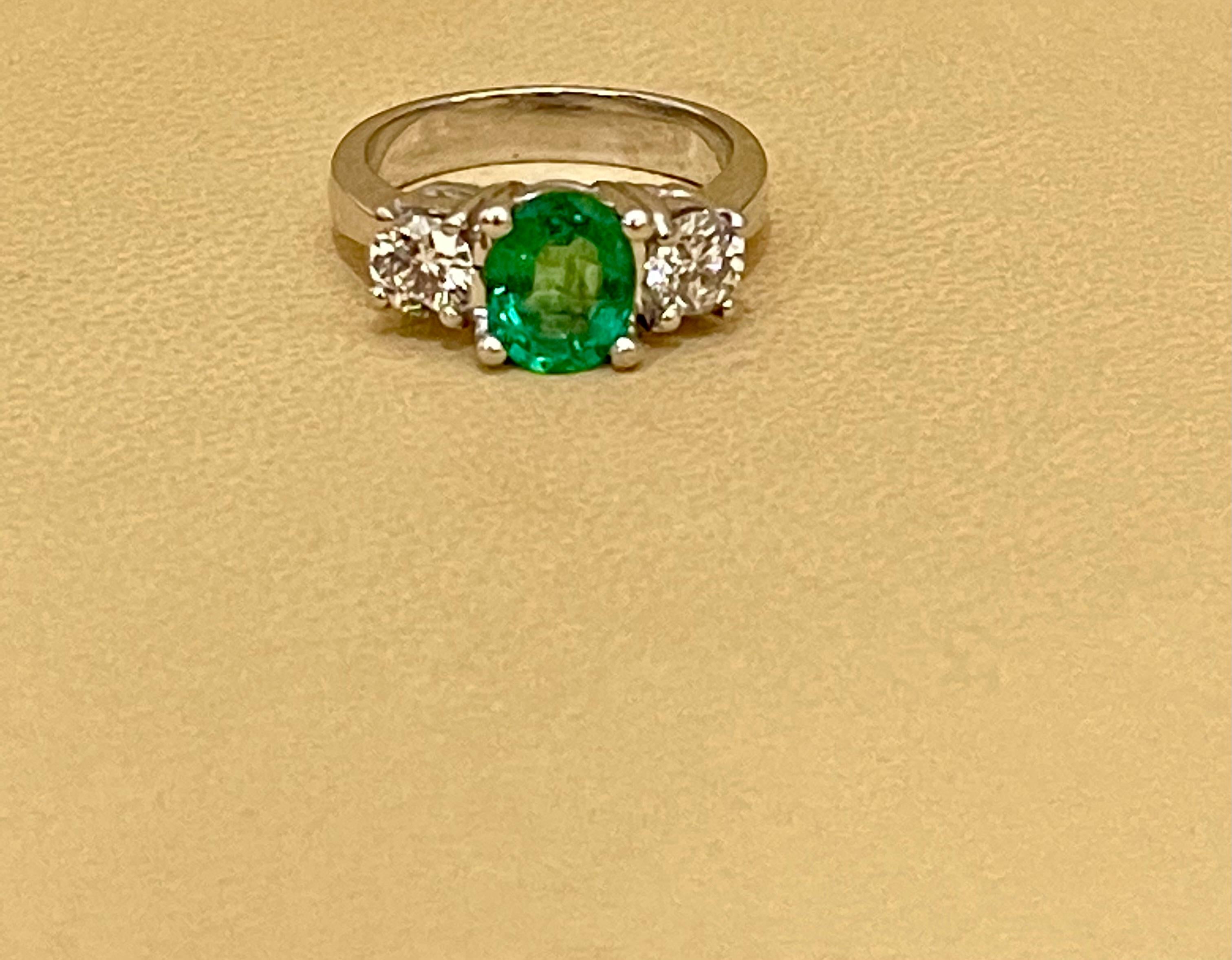 1.8 Carat Oval Cut Emerald & 0.90 Ct Diamond Ring in Platinum 1