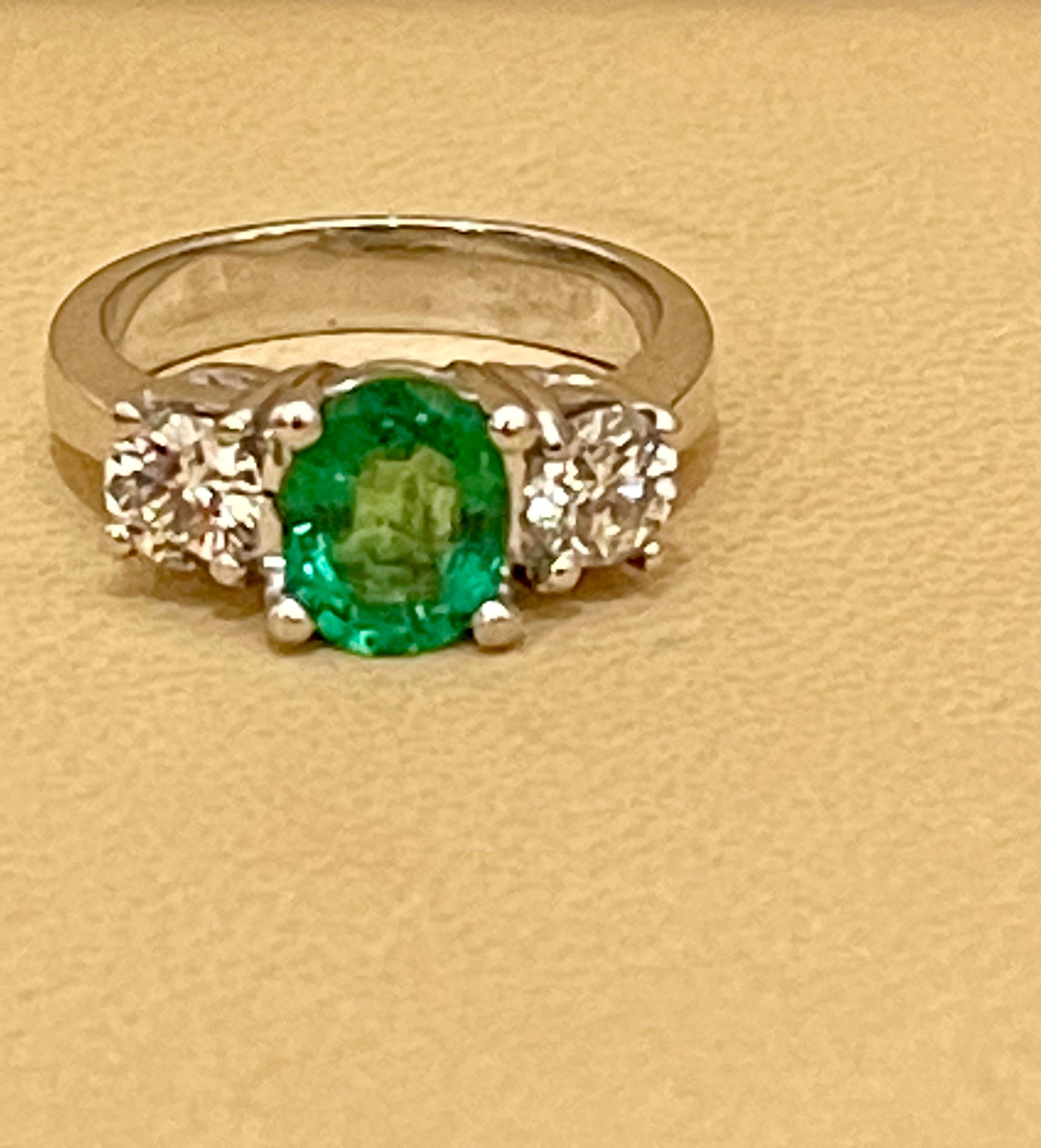 1.8 Carat Oval Cut Emerald & 0.90 Ct Diamond Ring in Platinum 2