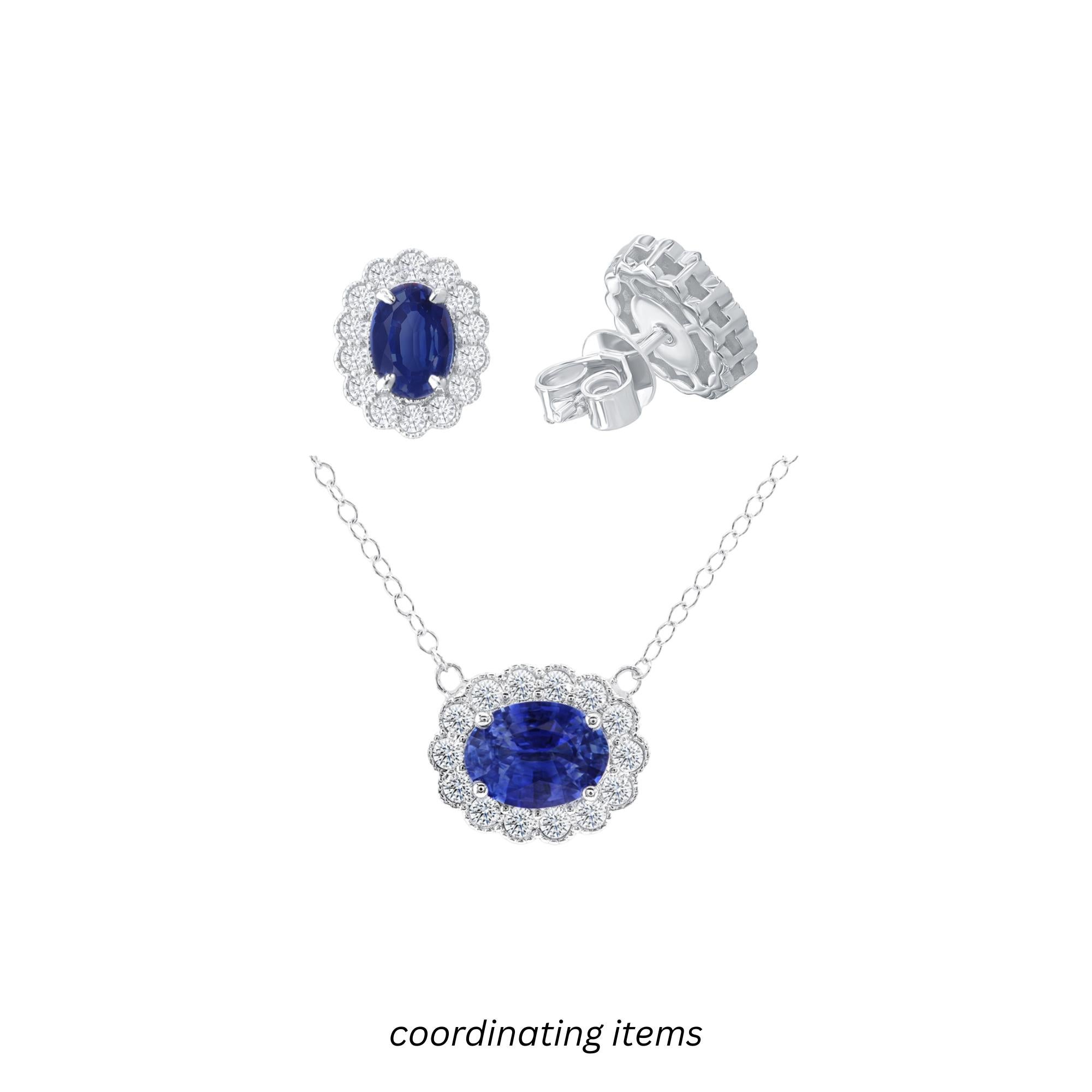 1.8 Carat Oval Sapphire Earrings with 0.5 Carat Diamond Halo in 14k White ref448 in vendita 1