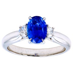 1.8 Carat Oval Sapphire Ring with Half Moon Side Stones