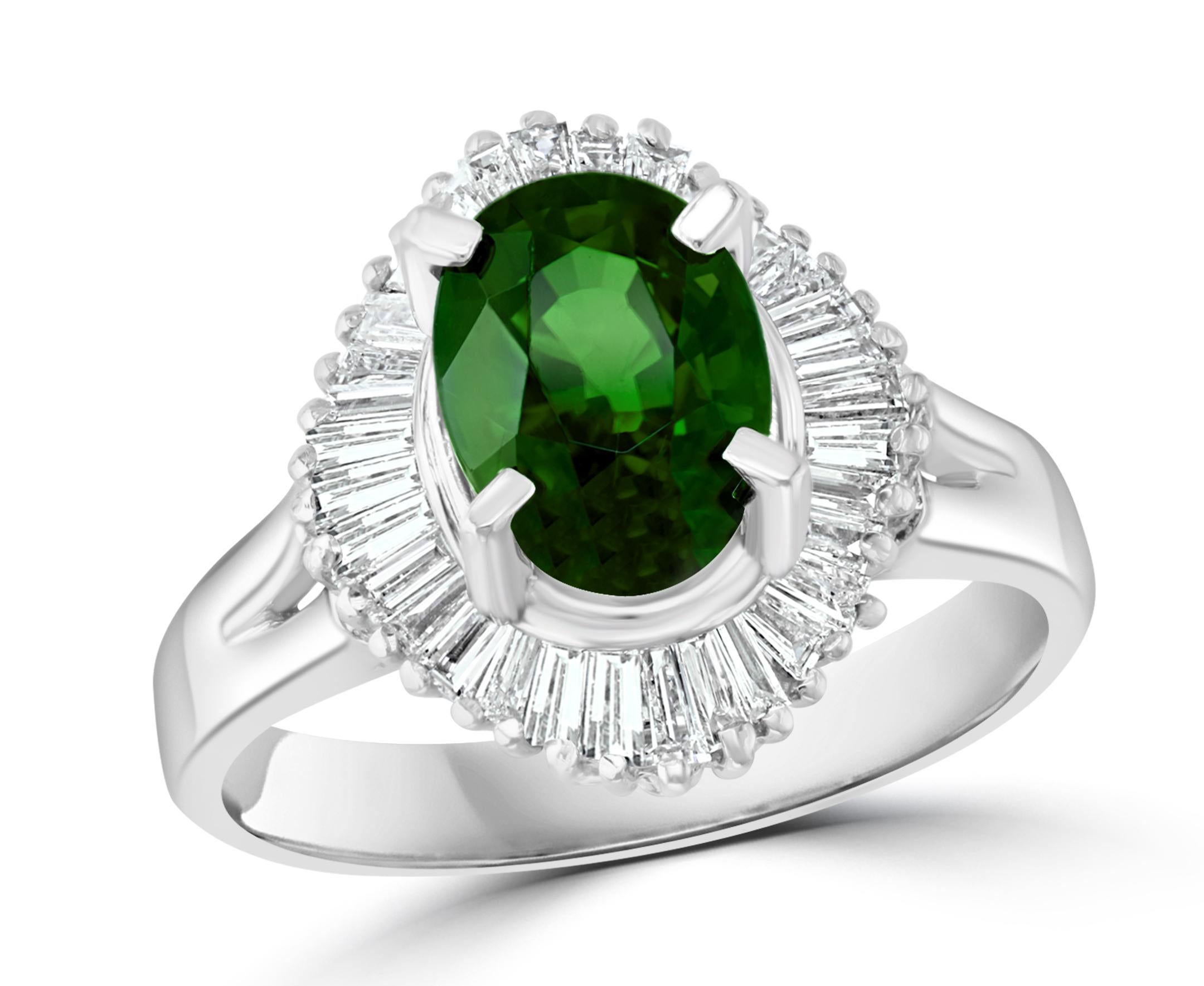 1.8 Carat Oval Tsavorite and 1.0 Carat Diamond Ring in Platinum Estate Size 6 For Sale 5